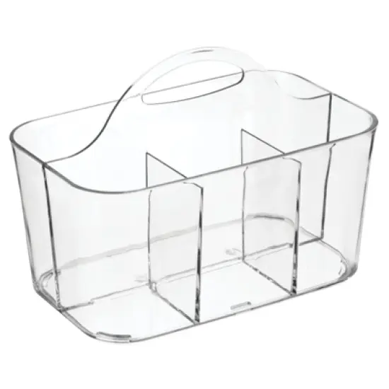 mDesign Small Plastic Divided Cosmetic Storage Organizer Caddy Tote Bin - Clear image {8}