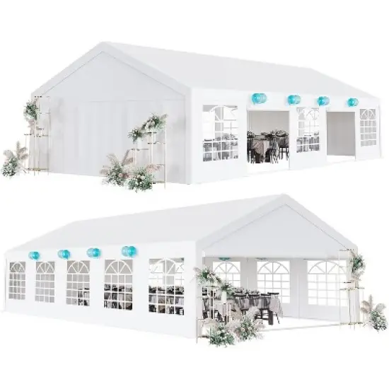 Party Tent, Outdoor Wedding Event Shelters, Heavy Duty Steel Canopy with Removable Sidewall Windows for Commercial and Parties image {12}