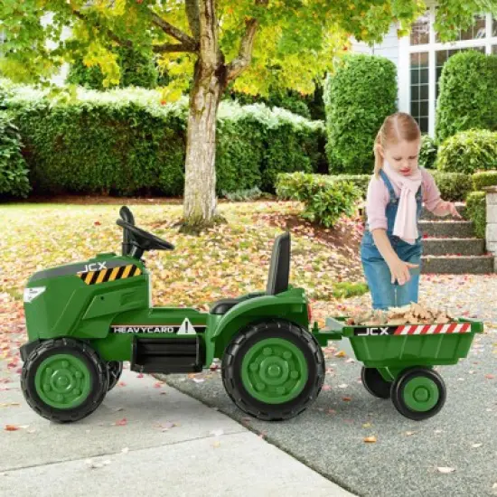 Costway 2-in-1 Electric Toy Car 12V Kids Ride On Tractor w/Trailer Remote Control Lights Grayish Gree/Red/Pink/Green image {3}