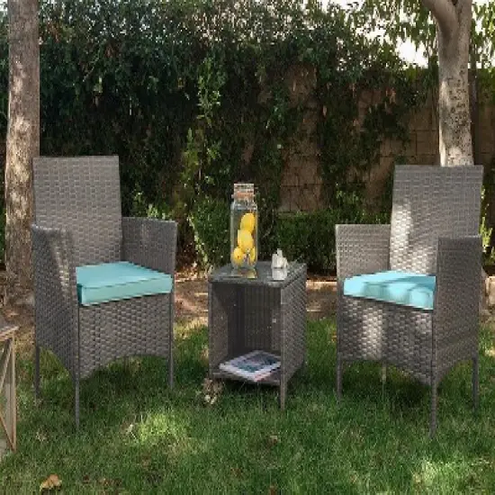 Barton 3PCS Outdoor Patio Set 2 Seating Group with Square Table, Aqua/Brown image {1}