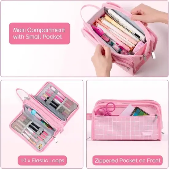 Large Pencil Case, Big Capacity Pencil Pouch Pen Bag with 3 Compartment, Portable Canvas image {1}