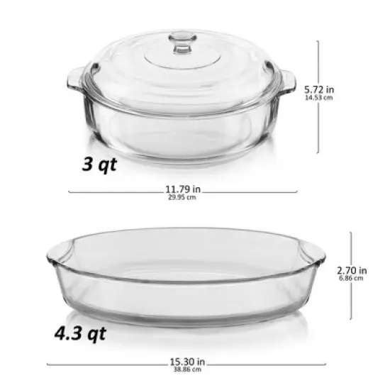 Libbey Baker's Basics 2 Piece Glass Casserole Baking Dish Set with 1 Glass Cover image {5}