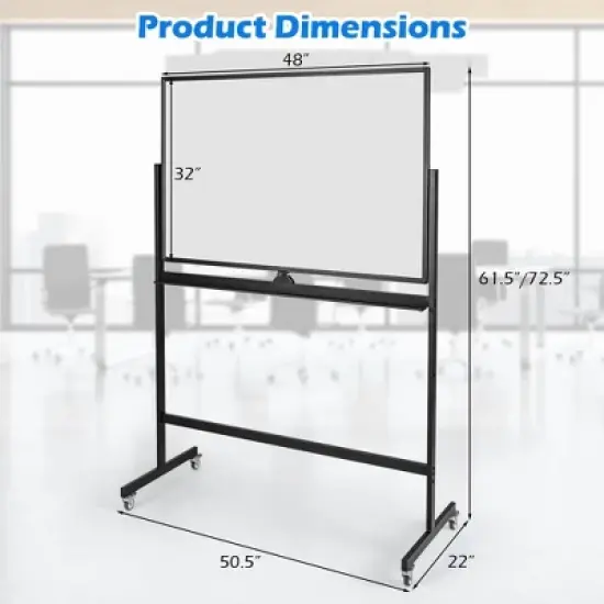 Costway 32 x 48'' Portable Rolling White Board Reversible Dry Erase Board withBlack Markers image {2}