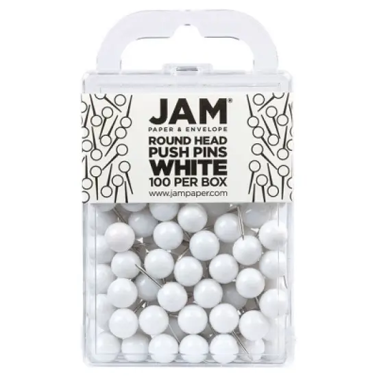 JAM PAPER Colorful Push Pins - Round Head Map Thumb Tacks - White Pushpins - 100/Pack image {1}