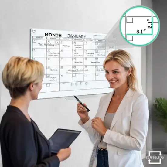 SCRIBBLEDO Magnetic Glass Wall Calendar 18"x24" Monthly Dry Erase Planner with Marker Tray image {4}