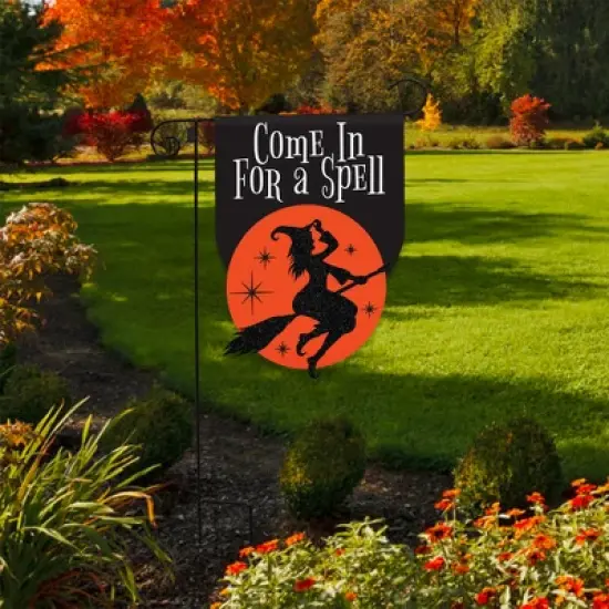 Briarwood Lane Halloween Burlap Garden Flag 12x18 For Outdoor Come in For a Spell For Halloween Garden Flag Flags For Outside image {3}