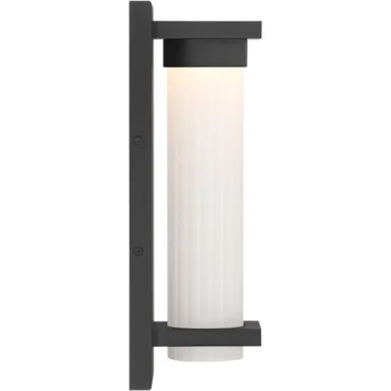Possini Euro Design Kathleen 14" High Modern Outdoor Wall Light Fixture Mount Porch House Exterior LED Bulb Weatherproof Sand Black Metal Glass Shade image {7}