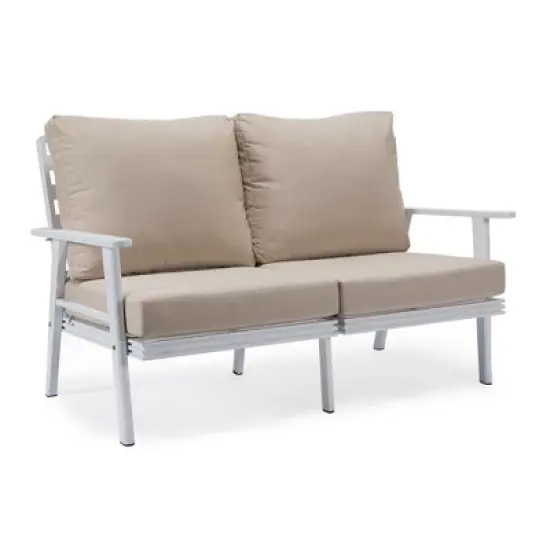 LeisureMod Walbrooke Modern Outdoor Loveseat &ndash; White Aluminum Frame with Removable Cushions, Weather-Resistant Seating for Patio, Deck & Balcony image {11}