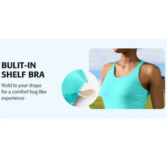 Attraco Women's Ribbed Workout Tank Tops with Built in Bra Tight Racerback Scoop Neck Athletic Top Yoga Tops image {14}