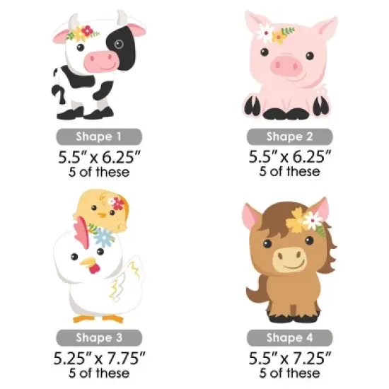 Big Dot of Happiness Girl Farm Animals - Decorations DIY Pink Barnyard Baby Shower or Birthday Party Essentials - Set of 20 image {4}