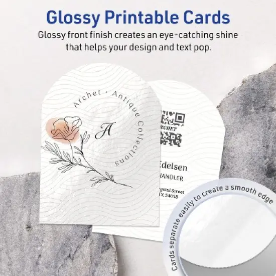 Avery Printable Arched Flat Cards, Sure Feed Technology, 4-3/4" x 3-1/2", Glossy White Cardstock, Print-to-The-Edge, Laser/Inkjet Printable, 40 Total image {2}
