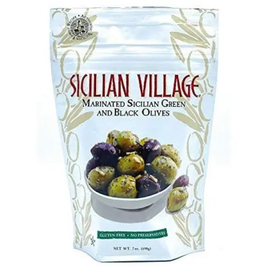 Sicilian Village Marinated Green & Black Olives - Case of 10 - 7 oz. image {2}