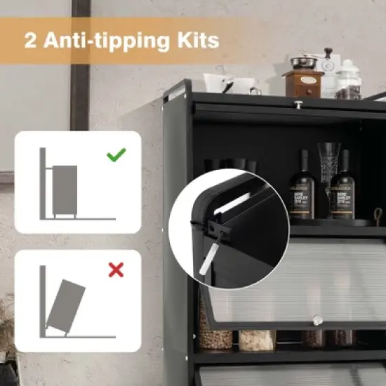 Costway 5-Tier Kitchen Baker's Rack Storage Cabinet Mobile Microwave Stand Flip-up Doors White/Black/Grey/Green image {8}