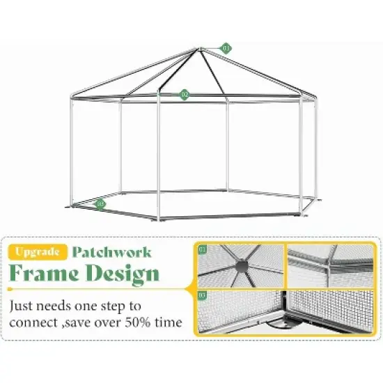 AMERLIFE 13.5x13.5x9 FT Hexagonal Walk-in Greenhouse, Windbreak Ropes, Waterproof PE Cover image {5}