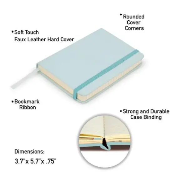 Paper Junkie A6 Pocket Size Mini Notebooks with Hardcover -124 pages (3.7" x 5.7") with Inner Pocket (Light Blue, 3 Pack) image {2}