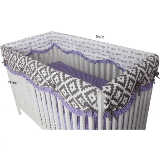 Bacati - Love Gray/Lilac Stripes Long Side Crib Rail Guard Cover image {6}