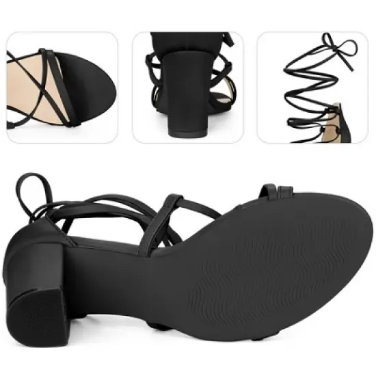 Perphy Strappy Strap Lace Up Chunky Heel Sandals for Women image {2}