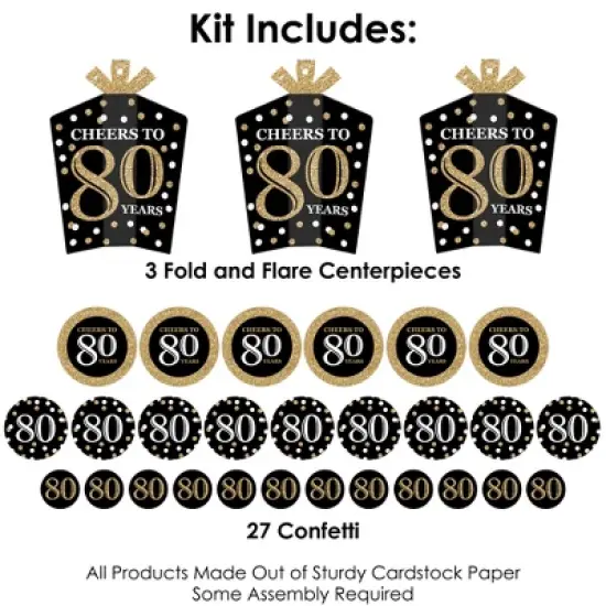 Big Dot of Happiness Adult 80th Birthday - Gold - Birthday Party Decor and Confetti - Terrific Table Centerpiece Kit - Set of 30 image {2}