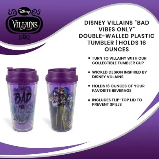 Silver Buffalo Disney Villains "Bad Vibes Only" Double-Walled Plastic Tumbler | Holds 16 Ounces image {6}