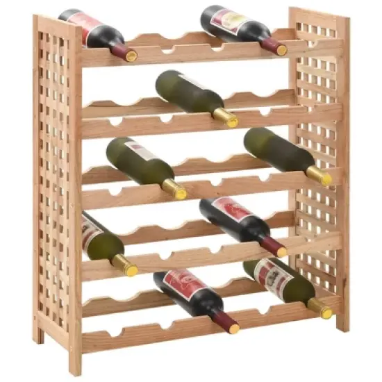 vidaXL Solid Walnut Wood Wine Rack - Freestanding 25-Bottle Holder, 5-Tier Storage, Elegant Shelving for Home Bar/Dining Area image {9}
