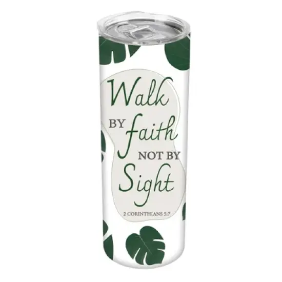 Walk By Faith Not By Sight 2 Corinthians 5:7 Green Monstera Leaf 20 ounce Stainless Steel Travel Tumbler with Lid For Your On The Go Beverages image {5}