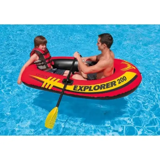 Intex Explorer 200 Inflatable 2 Person River Boat Raft Set with 2 Oars & Pump image {1}