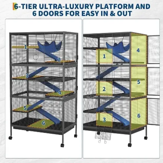 6-Tier Metal Small Animal Habitat - Rolling Critter Nation Cage with Fleece Ramps, Lockable Doors for Ferrets, Chinchillas& Rabbits,black image {3}