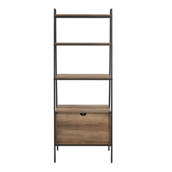72" Open Shelf and Closed Storage Cabinet Ladder Bookcase - Saracina Home image {5}