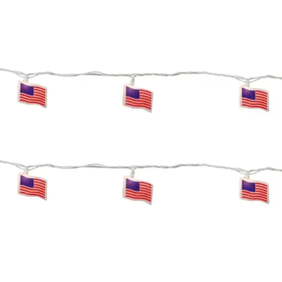 Northlight American Flag Patio Light Set - 7.5' White Wire - 10ct image {3}