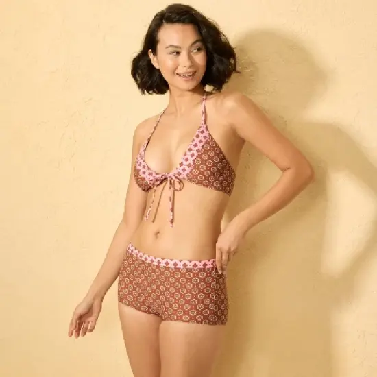 Women's Geo Print Reversible Low-Rise Cheeky Boyshort Bikini Bottom - Wild Fable&trade; Brown image {2}