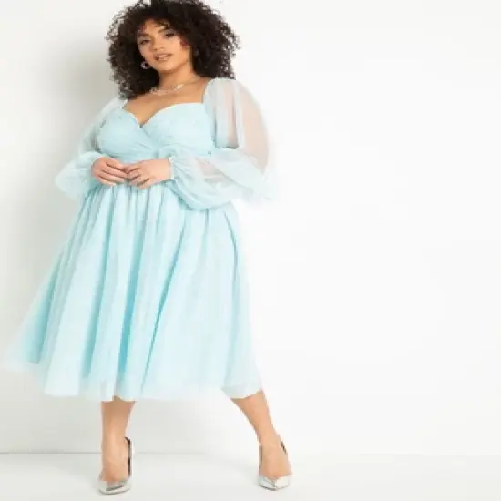 ELOQUII Women&rsquo;s Plus Size Tiered Puff Sleeve Dress image {4}