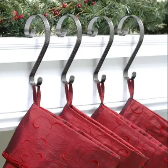 Stocking Scrolls Stocking Holders 4pk Holly Pewter image {1}