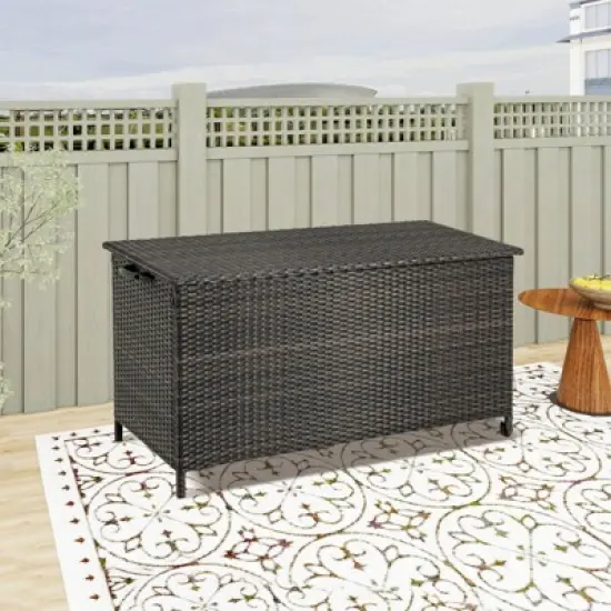 WELLFOR 85gal Outdoor Storage Container with Waterproof Liner and Universal Wheels Brown image {3}