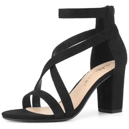 Allegra K Women's Crisscross Ankle Strap Chunky Heel Sandals image {6}