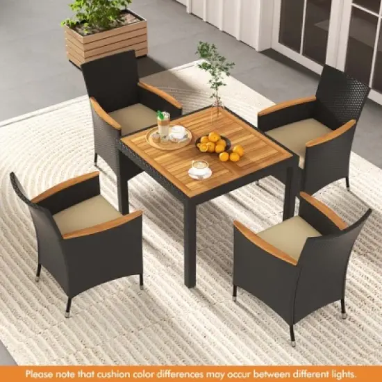 Costway 5 PCS Patio Dining Table Set for 4 Rattan Conversation Set with Umbrella Hole image {10}