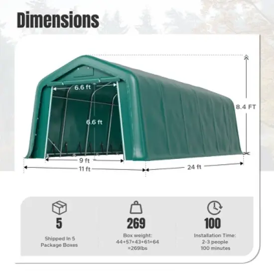 Captiva Designs 11 ft. x 24 ft. x 8.4 ft. Heavy-Duty Portable Garage & Agricultural Shed with Galvanized Frame, Removable Doors and Walls image {7}