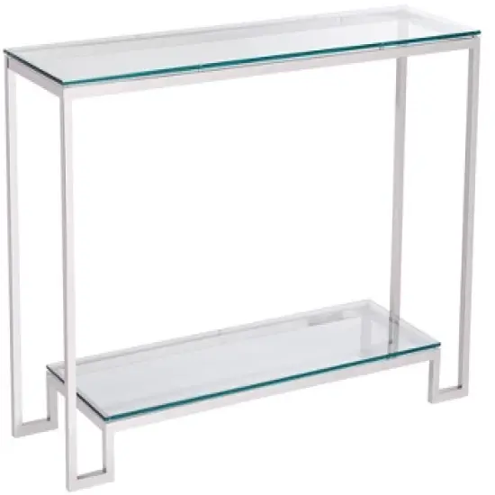 55 Downing Street Modern Chrome Stainless Steel Rectangular Console Table 47 1/2" x 13 3/4" Silver Tempered Glass Tabletop for Living Room Entryway image {2}