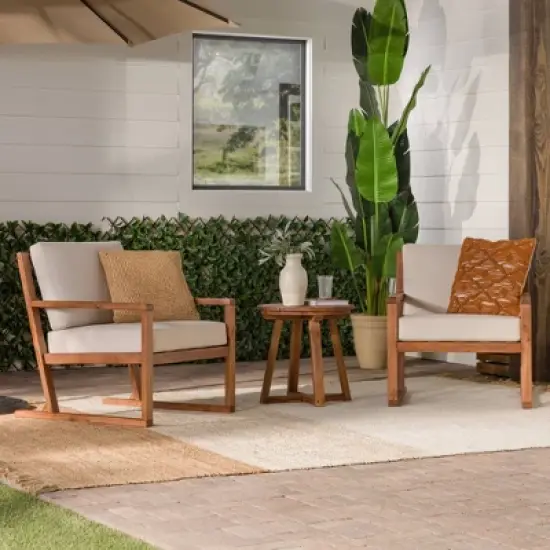 Saracina Home 3pc Modern Slat-Back Acacia Outdoor Conversation Set with Cushions 
 image {1}