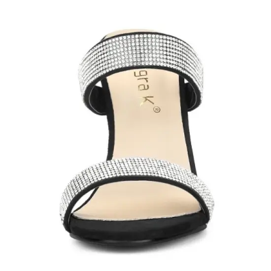 Allegra K Women's Open Toe Stiletto Heel Rhinestone Mules Sandals image {1}