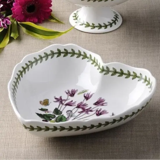Portmeirion Botanic Garden 8.5" Scalloped Heart Shaped Dish, Cyclamen Motif - Durable Porcelain Serveware with Chip-Resistant Glaze, Dishwasher Safe image {4}