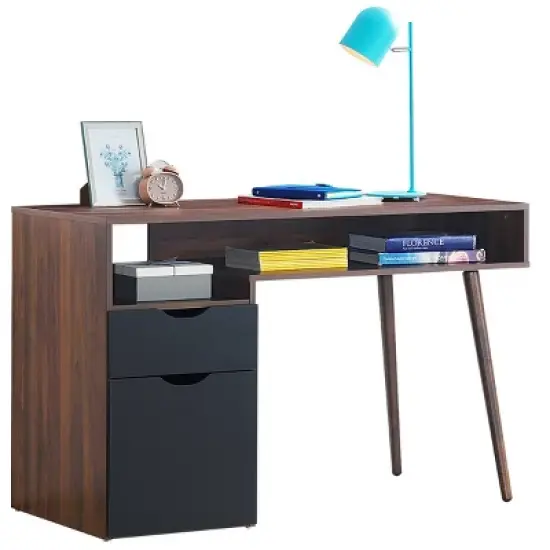 Costway Computer Desk PC Writing Table Study Workstation Drawer & Cabinet With Wood Legs image {8}