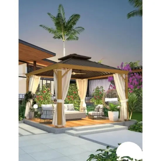 EROMMY Gazebo 10&rsquo;x12&rsquo;W/Steel Double Roof Hardtop Gazebo, Rust Resistant Coated Aluminum Frame Waterproof Pavilion image {2}