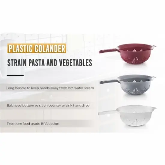YBM Home 9.75 Inch Deep Plastic Colander (31-1130), Pack of 3 image {2}