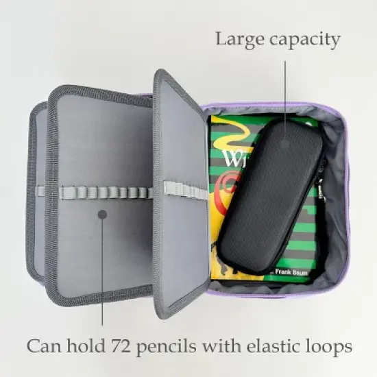 Wrapables Large Capacity 72 Slot Pencil Case for Colored Pencils, Stationery Pouch, Lavender image {5}
