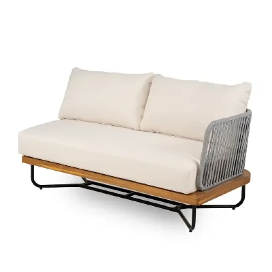 Christopher Knight Home Foisy Modern Outdoor Acacia Wood and Rope Weave Sectional Sofa Set with Water-Resistant Cushions image {5}