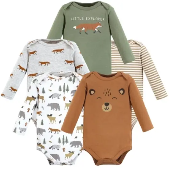 Hudson Baby Unisex Baby Cotton Long-Sleeve Bodysuits, Woodland Animals image {7}