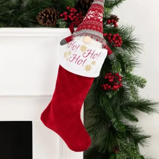 Northlight 19" Quilted Red Velvet HO! HO! HO! Embroidered Christmas Stocking image {1}