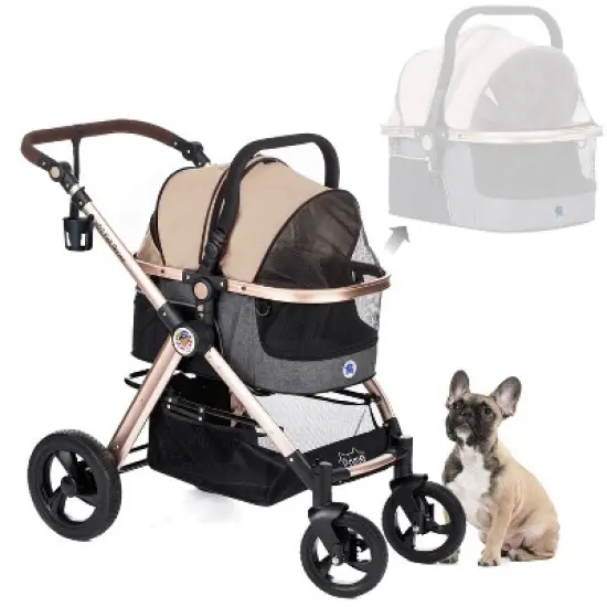 HPZ Pet Rover Prime 3-in-1 Stroller - Luxury Dog/Cat/Pet Stroller (Travel Carrier + Car Seat +Stroller) with Detach Carrier/Pump-Free Rubber Tires image {10}