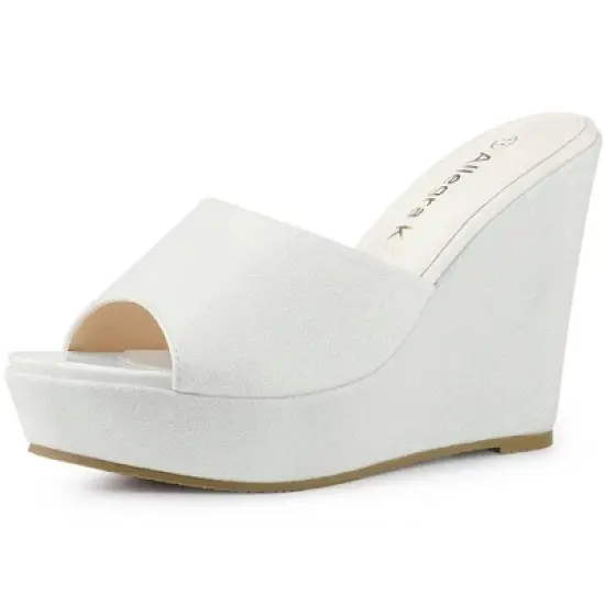 Allegra K Women's Glitter Platform Slip-on Wedge Heels Sandals image {9}