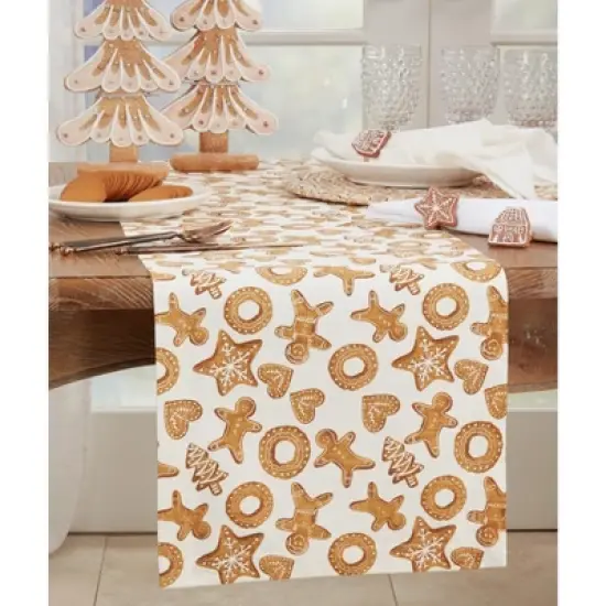 Saro Lifestyle Gingerbread Design Table Runner, Brown, 14" x 72" image {2}
